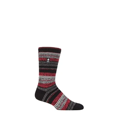 Image of Mens 1 Pair SOCKSHOP Heat Holders 1.6 TOG Lite Striped, Patterned &amp; Argyle Socks Krakow Multi Stripe Black 6 11