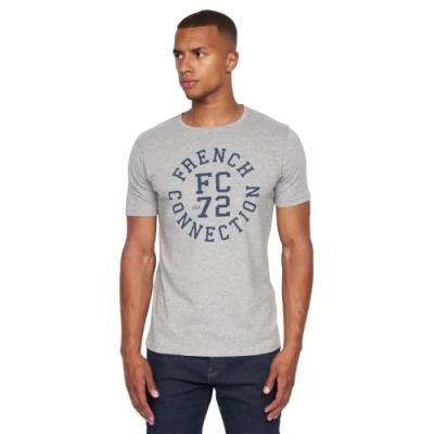 Image of French Connection Mens Premium Half Sleeve Crew Neck T Shirt with Letter Print Logo Design(XL,Hodges Grey Marl)