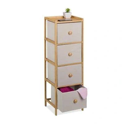Image of Relaxdays Chest of Drawers, HWD: 94 x 31 30 cm, 4 Fabric Pull Out Units, Hallway, Bedroom, Narrow Niche Cabinet, Beige, 5 19 cm