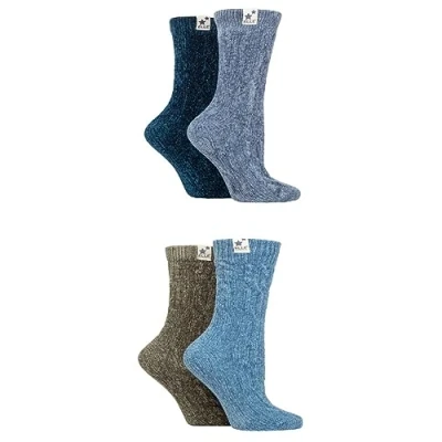 Image of Elle Ladies Soft and Chunky Boot Socks Perfect for Walking, Hiking, Trekking Outdoor Wear in a Multipack of 4 Pairs Sapphire/Moonlight 8