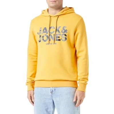 Image of JACK &amp; JONES Men&#039;s Jjjames Sweat Hood Sweatshirt, Honey Gold, M