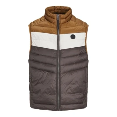 Image of JACK &amp; JONES Men&#039;s Quilted Puffer Gilet Full Zip Sleeveless Jacket with High Neck Lightweight Jacket, Mulch Colour, Size S