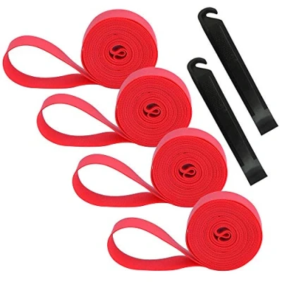 Image of QitinDasen 4Pcs Premium PVC Bike Tire Rim Tape, 24&quot; Bicycle Inner Tube Protection Pad, Mountain Liner, Anti Puncture Wheel with 2 Pcs Lever (Red)