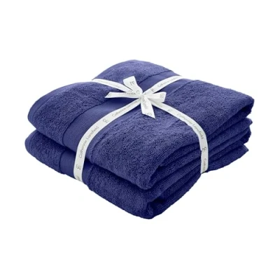 Image of Catherine Lansfield Anti Bacterial Soft &amp; Absorbent Cotton Bath Sheet Pair Navy Blue