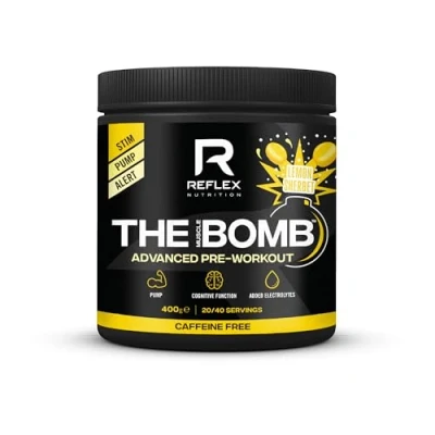 Image of Reflex Nutrition Pre Workout The Muscle Bomb Caffeine Free 9G Citrulline Malate 2.5G Beta Alanine Added Hydration Electrolytes (Sherbet Lemon Free, 400G)