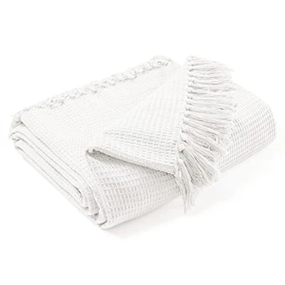 Image of EHC Waffle Cotton Woven Super Giant Sofa Throw, Up to 4 Seater Sofa/Super King Size Bed 250 x 380 cm, Ivory
