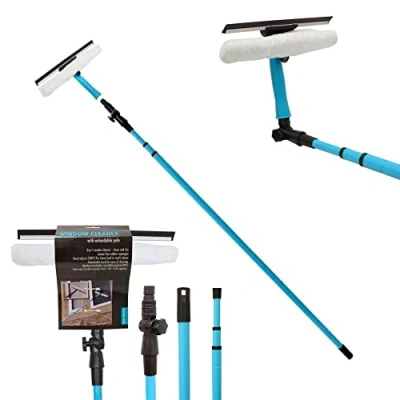 Image of Multi Purpose 3.5M Telescopic Window Cleaner Kit Conservatory Equipment Glass Cleaning Squeegee Extendable Aluminium Metal Pole Soft Rubber Mop Head