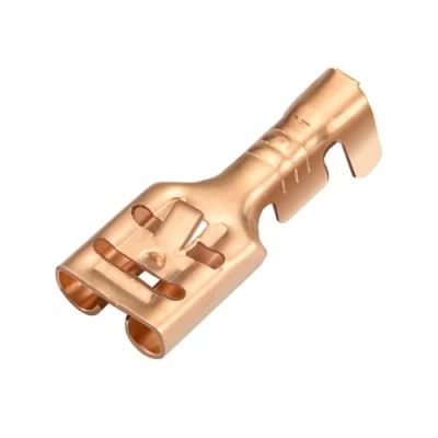 Image of Heschen 100 Pcs Spade Crimp Terminals, 6.3mm, Brass, Non Insulated, for Cables 1 1.5 mm²