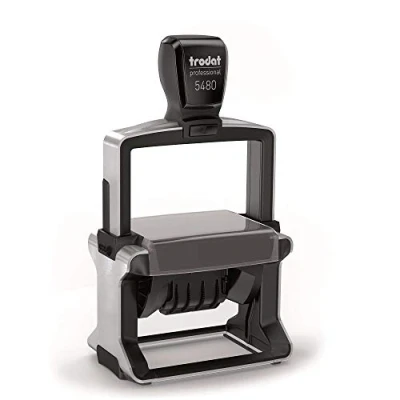 Image of Trodat Professional Dater 5480 Personalised Custom Office and Business Stamp 4+4 Lines of Text Impression Size 68 x 47 mm Brushed Stainless Steel Finish