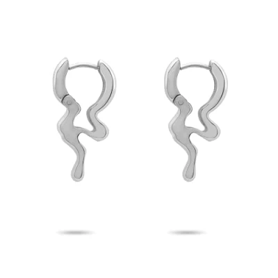 Image of Liebeskind Berlin LJ 1643 E 27 Creole Earrings Stainless Steel in IP Silver, 2,7 cm, Steel, No Gemstone