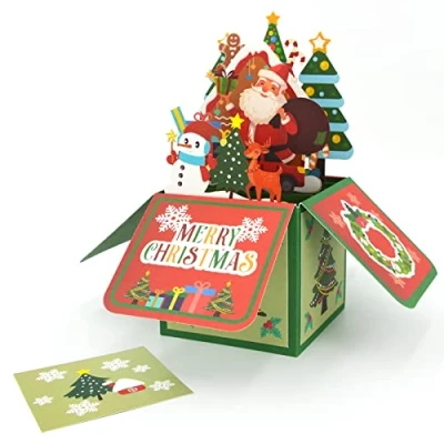 Image of Fassory 3D Christmas Card with Envelope, Merry Pop Up Card, Box Greeting (Santa Is Here)