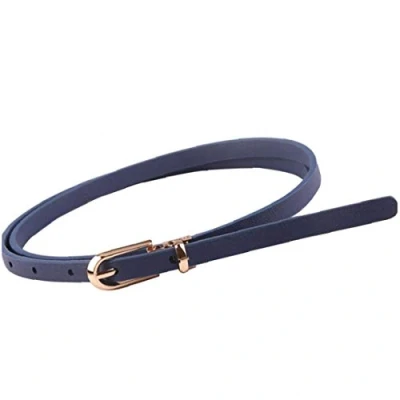 Image of Female&#039;s Skinny Belt Solid Color Slender Waistband Thin Leather Waist Strap for Dress Paints Casual Decor(Navy Blue)