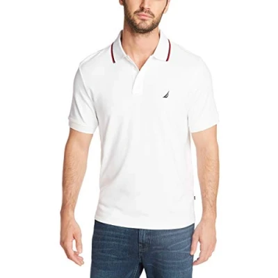 Image of Nautica Men&#039;s Classic Fit Short Sleeve Dual Tipped Collar Polo Shirt, Bright White, Medium