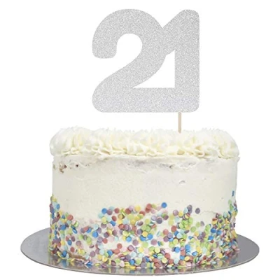 Image of Large Number 21 Glitter Cake Topper (Silver Glitter)