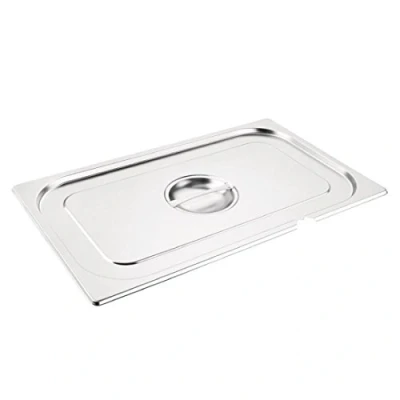 Image of Vogue Stainless Steel Notched Lid for 1/1 Gastronorm Tray, GN Full Size Lid, Compatible with all Sized Pans, Serving Utensil, CB170
