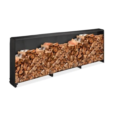 Image of Relaxdays Firewood Rack with Cover, for Wood from 25 cm, Wooden Log Shelf, Made of Iron, HxWxD: 110 x 322 29 Black