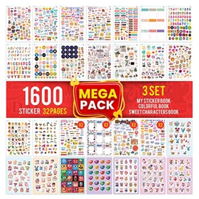 Image of colortouch Mega Sticker Pack 1600 Pcs Scrapbook Stickers for Children, Adults, Kids, Girls Bullet Journal Collection Laptop, Planner, Calendar, Accessories, Supplies Album