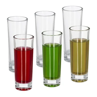 Image of Relaxdays 6X Shot Glasses, Set, 60ml, Thick Glassware, Stag Do, Hen Party, Spirits, Liqueur, Bar, Pub, Tall, Transparent, 10.5 x 4 cm