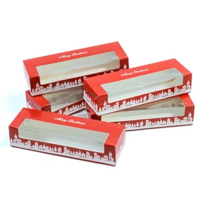 Image of Culpitt Christmas Mince Pie Boxes 5 Pack Red &amp; Gold Display With See Through Window, Strong Gift For The Festive Holidays, Storage, Protection 235mm x 75mm 50mm