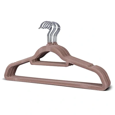 Image of ALBERT AUSTIN Premium Non Slip Velvet Hangers Clothes (10 Pack) Ultra Thin Space Saving and Durable Suit Flocked Ideal for Adult Coats (TAN)