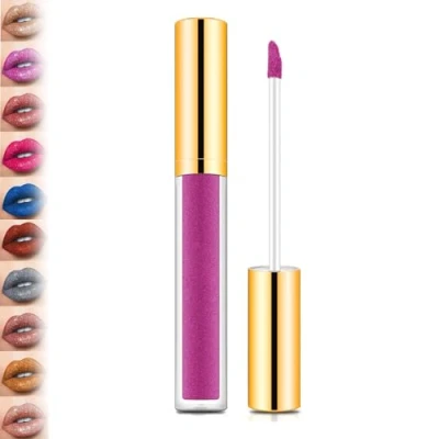 Image of 10 Color Metallic Liquid Diamond Glitter Lipstick Shimmer High Pigment Lip Gloss,Metallic Long Lasting Waterproof Gloss Makeup Kit,Diamond Set (#02)