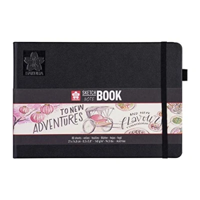 Image of Sakura Sketch Notebook 80 Creme White Sheets, Black Cover, 21 x 14.8 cm