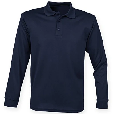 Image of Henbury Mens Coolplus Moisture Wicking Long Sleeve Polo Shirt (L) (Navy)