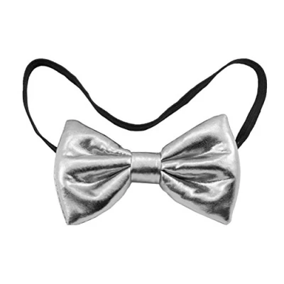 Image of Bow Tie Metallic Silver, Novelty Fancy Dress Item with Elastic Fastening