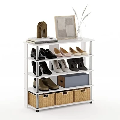 Image of Furinno Turn N Tube 5 Tier Wide Multi Storage Shoe Rack, White Oak