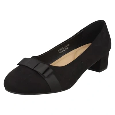 Image of Spot On Ladies Block Heel Formal Wide Fit Court Shoes F90151 Black Microfibre UK Size 7 EU 40 US 9