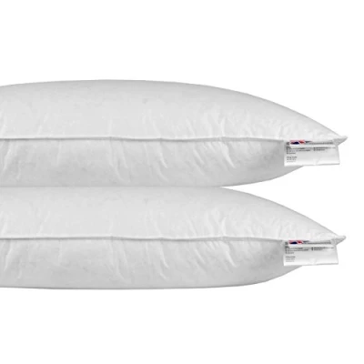 Image of HOMESCAPES Duck Feather &amp; Down Euro Continental Pillow Pair 40cm x 80cm (16″x32″) Luxury Natural Hypo Allergenic European Pillows Medium Soft Support 100% Cotton Casing RDS Certified.