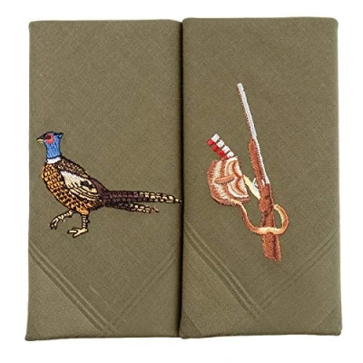 Image of Dalaco Mens Pheasant and Gun Handkerchiefs Green, One Size