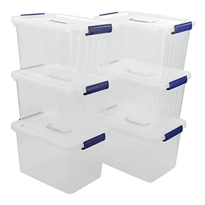 Image of Sandmovie 12 L Plastic Storage Boxes with Lids and Handles, Clear Containers, 6 Packs