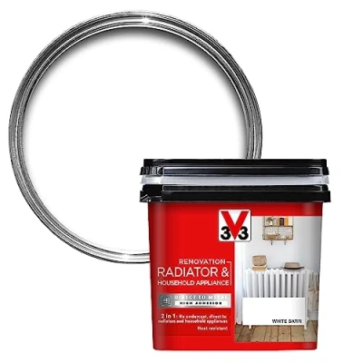 Image of V33 Renovation Radiator &amp; Household Appliance Paint White Satin 750ml Direct To Metal And PVC High Adhesion Resistance Temperature Variations Washable Easy Maintenance