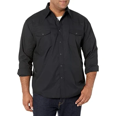 Image of Wrangler Men&#039;s Sport Western Basic Two Pocket Long Sleeve Snap Shirt Shirt, Black, L