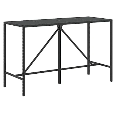 Image of vidaXL Bar Table with Glass Top Black 180x70x110 cm Poly Rattan