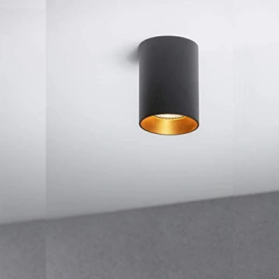 Image of CGC Lighting Ceiling Spot Light Round Cylinder Surface Mount Downlight High Hotel Style Down Copper Reflector (Black)