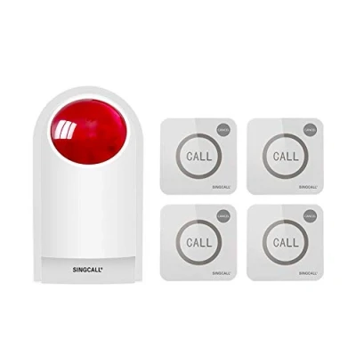 Image of Strobe Siren Alarm Home Caring Loud Outdoor SOS Alert System 1 Red Flashing Siren,4 Remotes Panic Button, 4 Emergency Button for Store Hotel Jewelry Shop Security