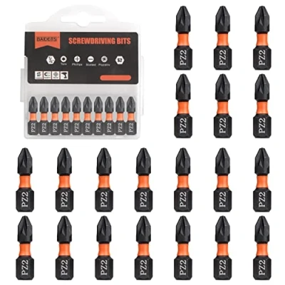 Image of BAIDETS Pro PZ2 Bit Assortment Screwdriver Bits Set of 20, 25 mm Length, Bit, 1/4 Inch Hex Shank, with Dispenser Box