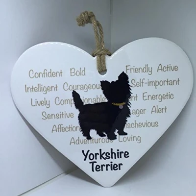 Image of YORKIE YORKSHIRE TERRIER Ceramic Heart shaped PET DOG Plaque / Sign