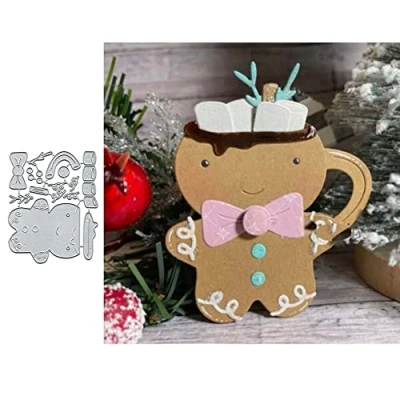 Image of Christmas Gingerbread Mug Cup Metal Die Cuts,Merry Bow Cutting Dies Cut Stencils DIY Scrapbooking Decorative Embossing Paper Card Making