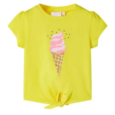 Image of vidaXL Kids&#039; Ice Cream Cone Print T Shirt Cotton Blend Yellow Round Neck Short Sleeves Size 140 for Ages 9 10