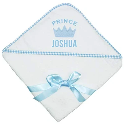 Image of TeddyTs Personalised White &amp; Blue Prince Charming Hooded Baby Bath Towel