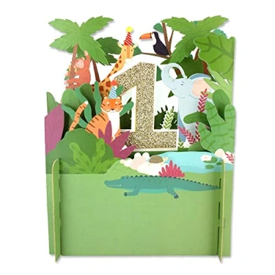 Image of 1st Birthday Jungle Party 3D Pop Up Greeting Card by Alljoy Cards APOP001