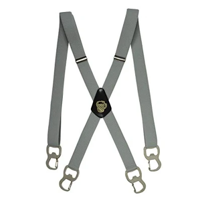 Image of Olata X Shape Braces/Suspenders with Integrated Beer Bottle Opener and Carabiner Clips 2.5cm. Light Grey