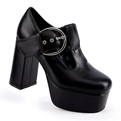Image of LAMODA Women&#039;s Dream Lover Court Shoe, Black Pu, 7 UK