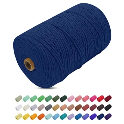 Image of Uiopa Macrame Cord 3mm x 200m, Thick Rope Yarn Soft Natural Cotton Cord, Coloured 4 Ply String for DIY Craft, Plant Hangers, Wall Hanging, Christmas Decorations (Dark Blue)