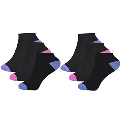 Image of Thingimijigs 6 Pairs Ladies Trainer Liner Ankle Socks with Multicolour Toes &amp; Heels Black
