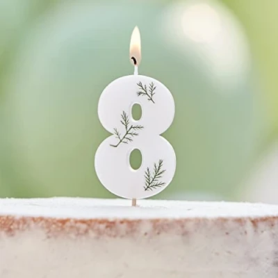 Image of Ginger Ray Birthday Cake Candle Decoration Foliage Floral Eco Number 8