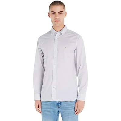 Image of Tommy Hilfiger CORE FLEX MINI GEO Shirt, Men&#039;s, Size: Medium, White / carbon navy